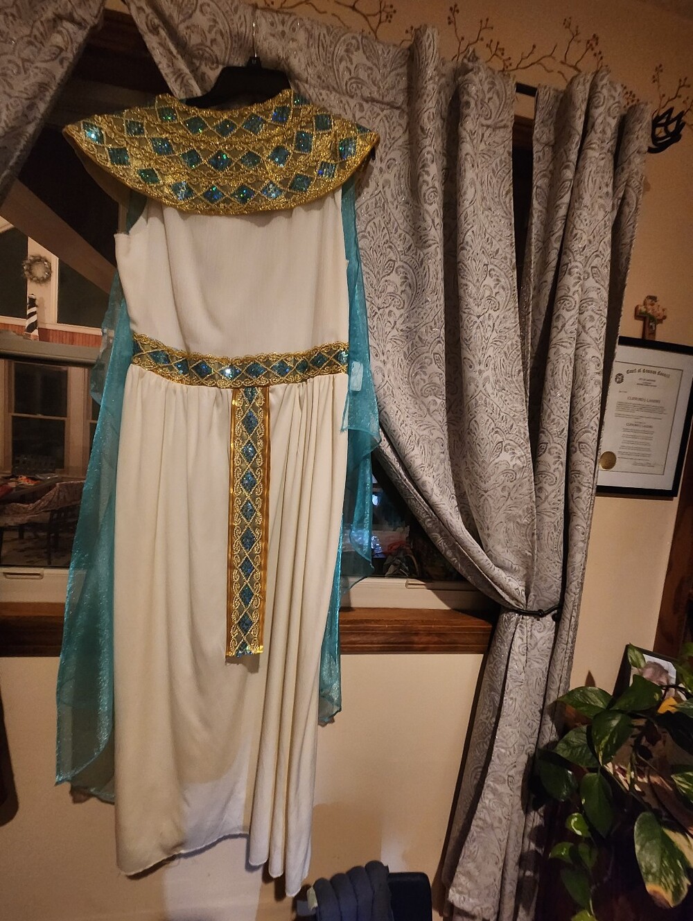 Patra Cream Maxi Dress with Teal and Gold Embellishment